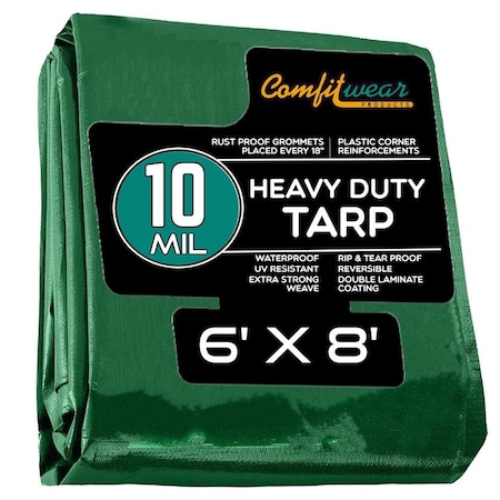 Comfitwear 10 MIL Heavy Duty Multi-Purpose Tarp Cover Rust Proof Waterproof Reinforced Edges Green/Black MTGB-68